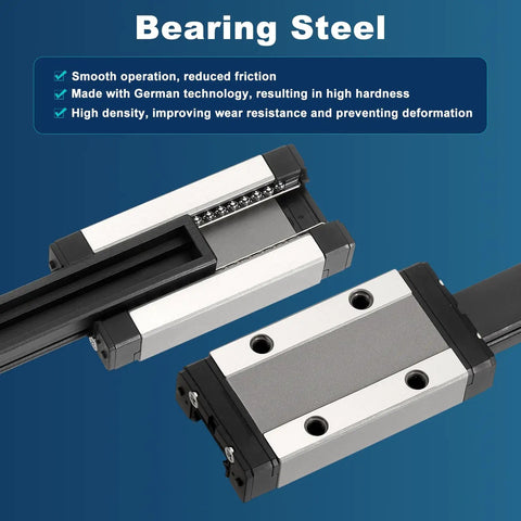MGN9 500mm Linear Sliding Rail Guide With MGN9H Carriage Block showing bearing steel construction for CNC and 3D printers