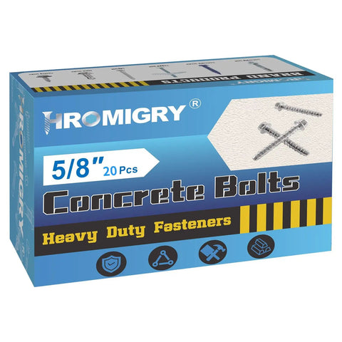 Heavy Duty 5/8 Inch By 6 Inch Hex Head Concrete Screws And Anchor Bolts 20 Pack Zinc Plated Carbon Steel packaging.