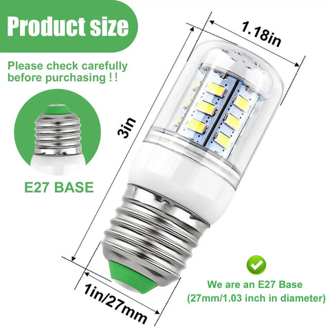 LED Fridge Light Bulb 5304511738 Replacement For Frigidaire Electrolux Kenmore, E27 base, size shown with dimensions