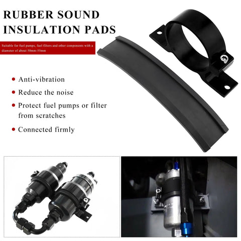 Badass 50mm Aluminum Fuel Filter Mounting Bracket And Lock Tight Fuel Pump Clamp Holder With Thick Rubber Cushion Pad Universal Auto Part For Sedan Suv Truck Hella Secure On Rough Roads with anti-vibration rubber insulation pad.