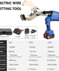 Heavy Duty Rechargeable Hydraulic Wire Cutting Machine For Electricians Cut Copper Cables 70 To 130 Times side view with specifications.