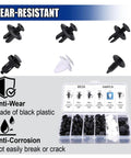 100Pcs Car Bumper Retainer Clips With Fastener Remover Tool Durable Plastic Clip Set for Auto Body Panels, black and white clips in box