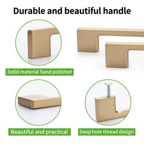 Five Pack Classic Cabinet Handles Champagne Bronze Zinc Alloy Furniture Pulls, close-up of handle design and deep hole thread.