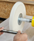 10 Inch Dual Speed Bench Buffer Polisher With Three Quarter Horsepower Induction Motor And Heavy Duty Cast Iron Base In Use