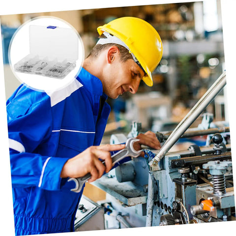 Worker using 150 Piece 304 Stainless Steel Snap Rings Set C Clip Retaining Rings For Shafts Machinery And Equipment Replacement Kit