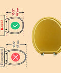 Round Wood Toilet Seat With Zinc Alloy Hinges No Fuss Prevent Shifting Easy Install Standard Round Size Easy To Clean Sparkling Classical Gold Finish Fits Most Round Toilets shown with size comparison