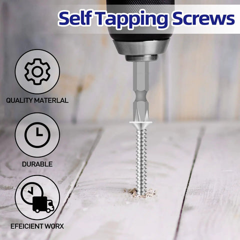 Big Time Grip Flat Head Wood Screws Size Eight By One Half Inch With Crisp White Painted Cap 304 Stainless Steel Mix in use with a drill.