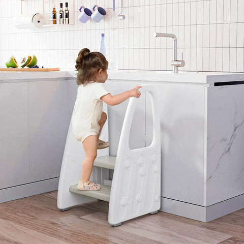 Top Tier Two Step Toddler Stool For Bathroom Sink And Kitchen Counter With Kiddo Friendly Handrails And Rock Solid Non Slip Base Offering Zero Hassle Potty Training Booster For Little Ones Gray