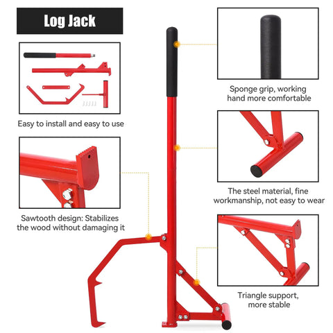 51 Inch Timberjack Adjustable Log Lifter And Heavy Duty Steel Log Roller Cant Hook Tool With 11 Inch Non Slip Grip Handle, red.