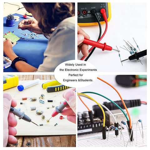 Collage of 600Pcs One Quarter Watt 30 Value 1% Precision Metal Film Resistor Kit Set used in electronics projects