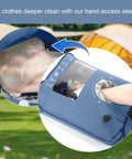 Compact Portable Washing Bag For Camping And Road Trips, Lightweight Manual Hand Wash Sack With Built In Scrub Sleeve in use.