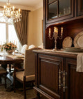 Dining room with vintage furniture featuring 12 Pack Antique Brass Cabinet Pulls And Handles For Drawers, Closets, Dresser And More, 110 mm Hole Center, Vintage Hardware For Kitchen, Bath, And Furniture Upgrade on sideboard.