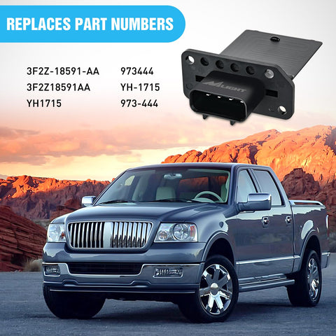 HVAC Blower Motor Resistor Replacement Direct Fit For Ford F-150 2004-2014 with truck image and part numbers 3F2Z-18591-AA