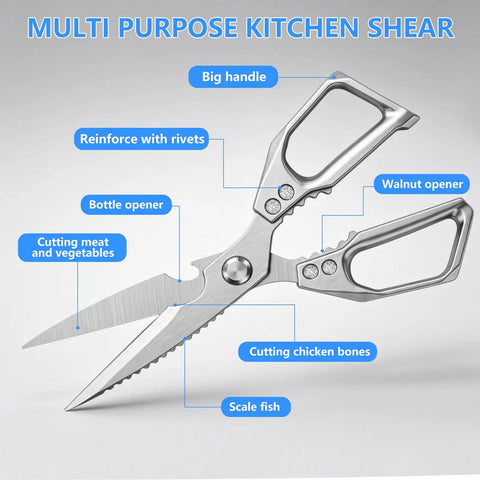 Heavy Duty Kitchen Scissors Stainless Steel Razor Sharp 2.0mm Japanese Stainless Steel Blades For Poultry Bones Herbs And Tough Cuts, Mirror Polished Durability, A Real Workhorse For Everyday Kitchen Tasks, multi-purpose kitchen shear with bottle opener