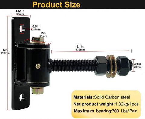 Three Quarter Inch T Bolt Gate Hinges With Thickened Solid Steel And Bearings for 90 Or 180 Degree Swing Weld On Or Bolt On