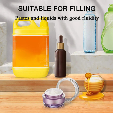 Semi Automatic Horizontal Pneumatic Bottle Filler Machine For Liquids Creams Cosmetics And Sauces With Zero Drip Hassle Straight Up Reliable Operation Handles 500 To 5000 Ml Volumes Easily, filling various containers.