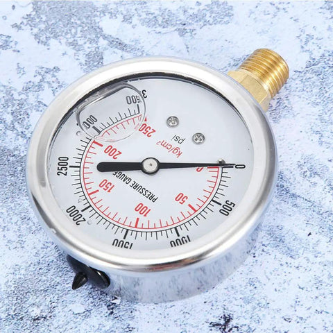 Built Tough Stainless Steel Hydraulic Liquid Filled Fuel Pressure Gauge Featuring Silver Dial And Precise Measurements From Zero To Three Thousand Five Hundred Psi For Badass Engine Mods And Top Shelf Automotive Performance Upgrades