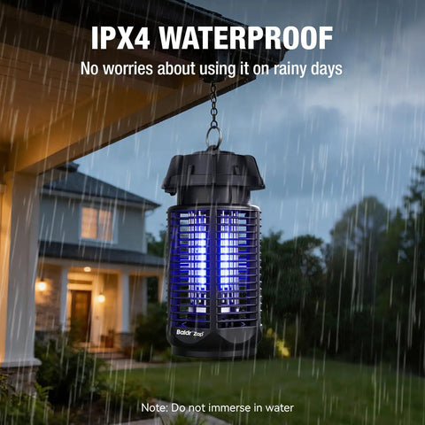 High Power Mosquito Zapper For Indoor Outdoor Use 20W 4200V Instant Grid Chemical Free And Kid Safe And Pet Friendly Covers Half Acre Perfect For Patio Backyard And Home 2 Pack hanging outside in rain