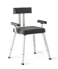 Momentum Shower Chair For Adults, Premium Non Slip Bath Seat With Adjustable Height, Armrests, Curved Backrest, Cushioned Seat And Stable Grips, Safe And Comfy Medical Shower Bench In Gray shown from the front view.