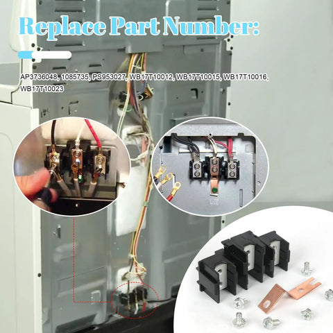 Heavy Duty Terminal Block Assembly For Electric Range And Oven Wiring Easy Install Replacement Part For Stoves Durable Reliable Power Connection Compatible With WB17T10011 And Related Parts AP3736048 1085735, black terminal block with screws