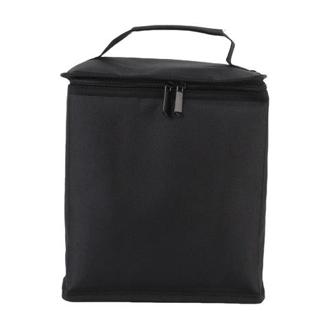 Front view of Rugged Camping Fuel Cylinder Carrier Bag For Gas Tanks And Gear, black waterproof Oxford cloth with zipper.