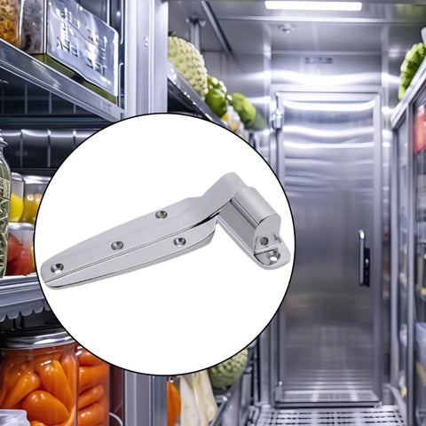 Heavy Duty Freezer Door Hinge With Smooth Swing Brushed Finish For Commercial Cold Storage And Barn Walk In Coolers in stainless steel.