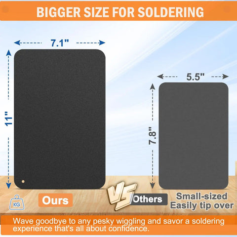 Comparison of larger 7.1x11 inch base vs. smaller 5.5x7.8 inch base for Helping Hands Soldering Station With 10X Magnifying Glass And Built In Light.