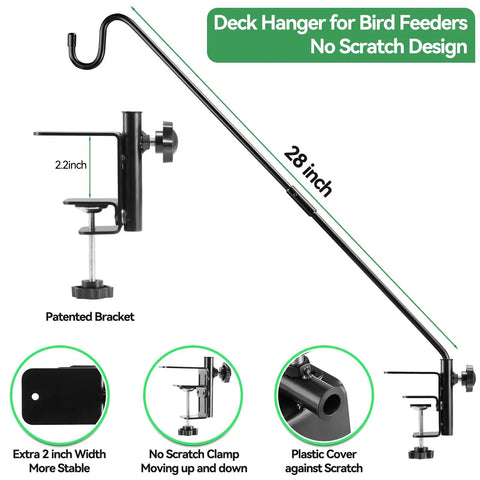 Deck Hook Railing And Fence Mount 28 Inch Powder Coated Metal Shepherds Hook Bracket For Outdoor Plant Hanger Bird Feeder