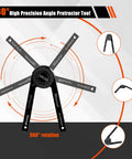 Seven Inch Aluminum Miter Saw Protractor With Sick Accuracy And Bonus Adjustment Wrench Built Tough For Straight Cuts shown with 360° rotation feature.