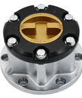 Straight Plug And Play Heavy Duty Mechanical Free Wheel Locking Hubs For Suzuki SJ413 SJ410 And X90 26 Spline Alloy Build 4381060A00 close-up view of single unit hub with gold and black design
