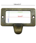 Front view of 20 Pack Antique Bronze Zinc Alloy Label Frame Drawer Pulls for Drawers and Cabinets with customizable dimensions.