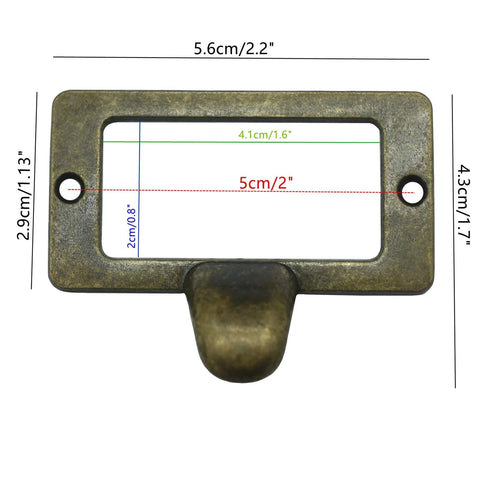 Front view of 20 Pack Antique Bronze Zinc Alloy Label Frame Drawer Pulls for Drawers and Cabinets with customizable dimensions.