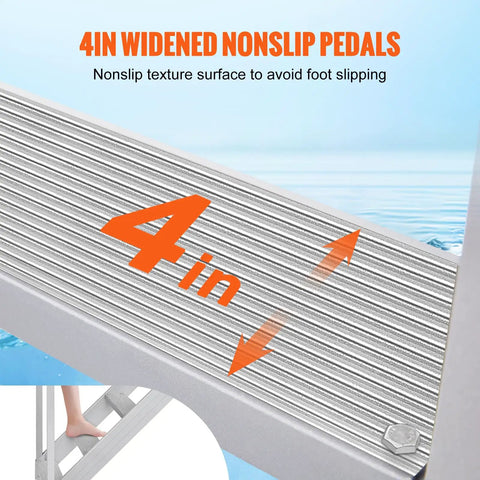 4 Step Dock Ladder With Dual Handrails 500 LB Load Aluminum Dock Stairs For Lake And Pool Adjustable Height Pontoon Boat Ladder With Wide Non Slip Pedals Marine Boarding For RV Or Home, 4in pedal