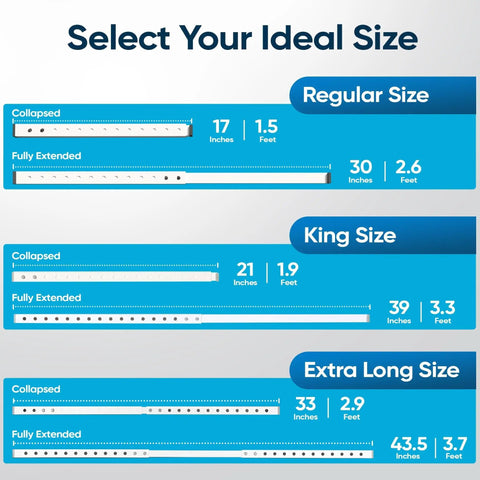 Size chart for Adjustable Window Security Bar And Sliding Door Lock For Home And Apartment, available in Regular, King, Extra Long sizes.
