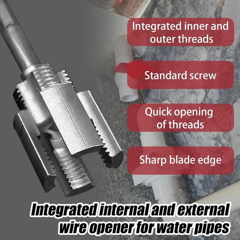 Kick The Habit Of Juggling Tools! This All-In-One Internal And External Pipe Threader with integrated threads and blade.