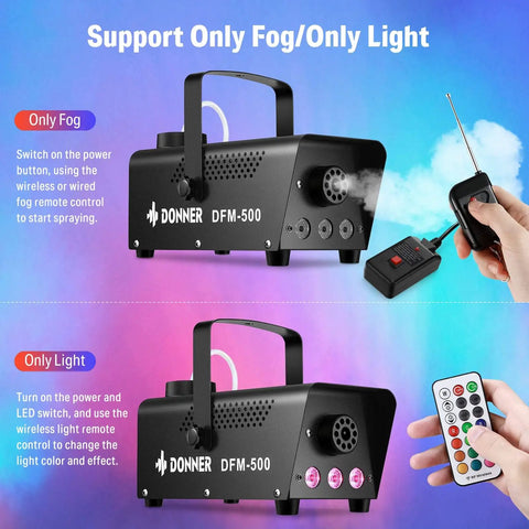 Fog Machine With RGB LED Light and 13 Color Modes, 500W 2000CFM Haze Machine with remotes