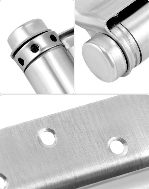 Close-up of Built Tough Heavy Duty Cafe Saloon Door Swing Hinges 5 Inch Stainless Steel Self Closing Double Action details