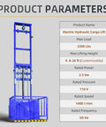 Heavy Duty 2200 Lbs Electric Hydraulic Lift Platform with product specifications chart