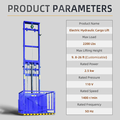 Heavy Duty 2200 Lbs Electric Hydraulic Lift Platform with product specifications chart