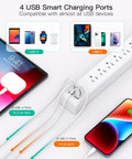 Two Pack Six Outlet Surge Protector Power Strip With Four USB Ports Including Two USB C Ports showing connected devices