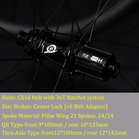 Close-up of Gravel Carbon Wheelset hub with 36T ratchet, Center Lock disc brakes, and 6 bolt adaptor, pro grade for mixed terrain.