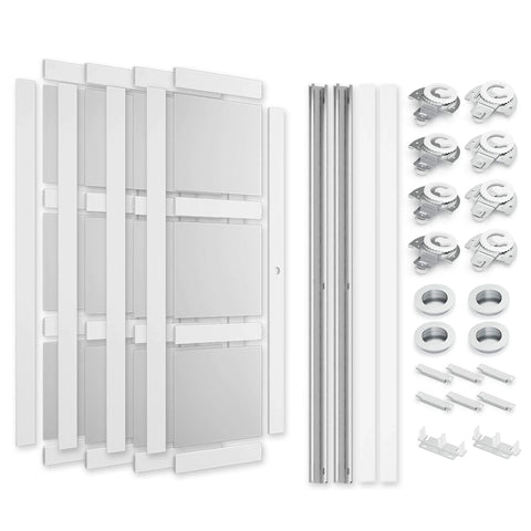 Sliding Closet Door 112x80 Inches Bypass Frosted Glass 3 Lite With Hardware Kit Included Preassembled MDF With PVC Panels White