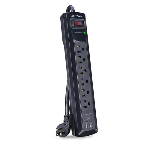 Six Pack Professional Surge Protector Power Strip Bundle With 6 Outlets 1200J Surge Shield 2 USB Ports 4ft Cord Black