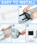 Portable AC Hose Insulation Sleeve For 5 In To 5.9 In Exhaust Hoses shown in easy install steps with triple layer heat insulation.