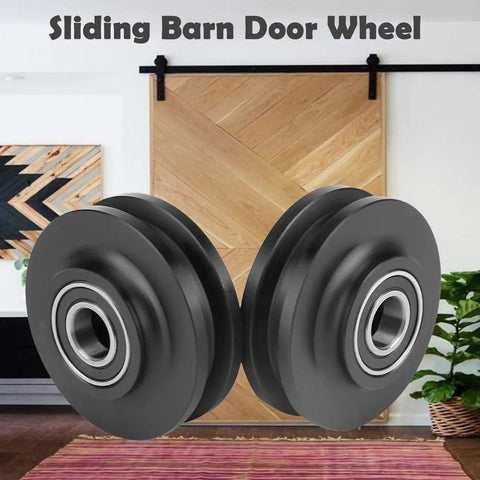 Door Pulley Roller Two Pack Sliding Barn Door Wheels With U Shape Easy Install Pro Grade Zinc Alloy And Nylon Construction on barn door