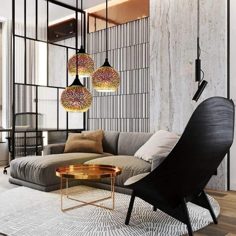 Industrial Modern 3D Colorful Glass Pendant Light 9 Point Eight Inch Eye Catching Fireworks Globe Hanging Lamp in living room