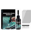 Windshield Crack Repair Kit With Premium Nano Repair Fluid for chips and cracks, includes repair liquid, applicator, and accessories.