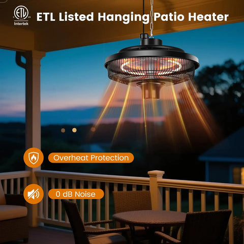 Hanging Patio Heater 1500W Infrared Ceiling Mount Heats Quickly In 3 Seconds With Adjustable Height Overheat Protection