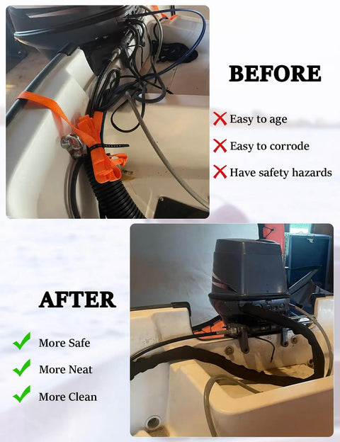 Comparison of boat cables before and after using 48 Inch Zippered Rigging Sleeve For Boats And Trolling Motors Heavy Duty 600D Waterproof Marine Cable Jacket