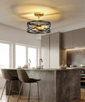 Semi Flush Mount Ceiling Light Fixtures With Two Lights, Modern Industrial Farmhouse Drum Cage Style For Sloped Ceilings in kitchen